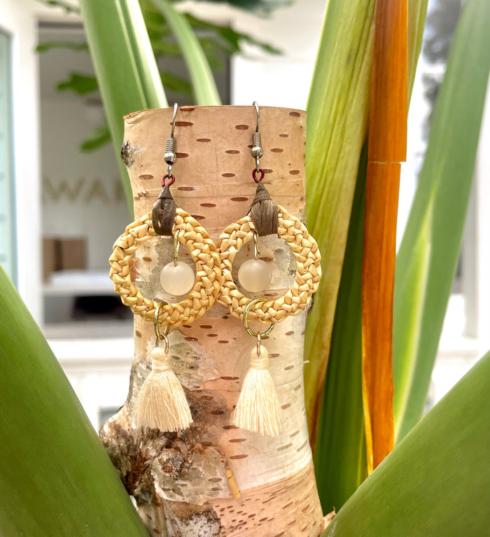 Moonstone & Woven Tassel Earrings