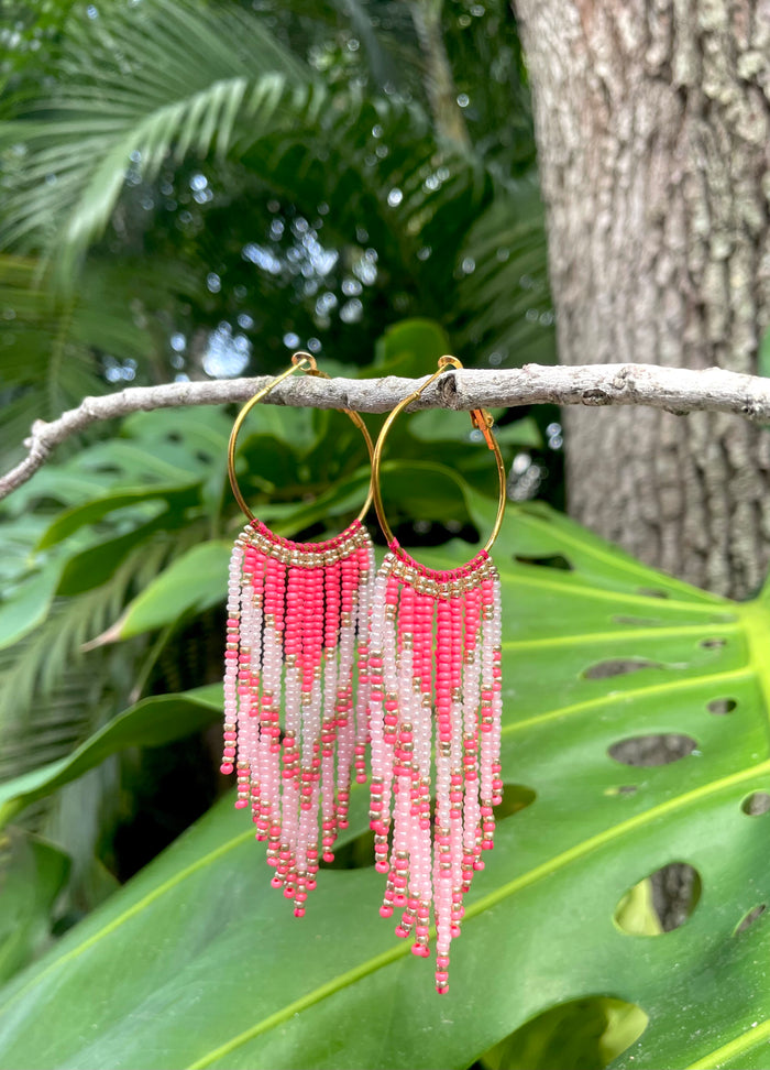 Pink & Gold Dreamcatcher-Inspired Beaded Earrings