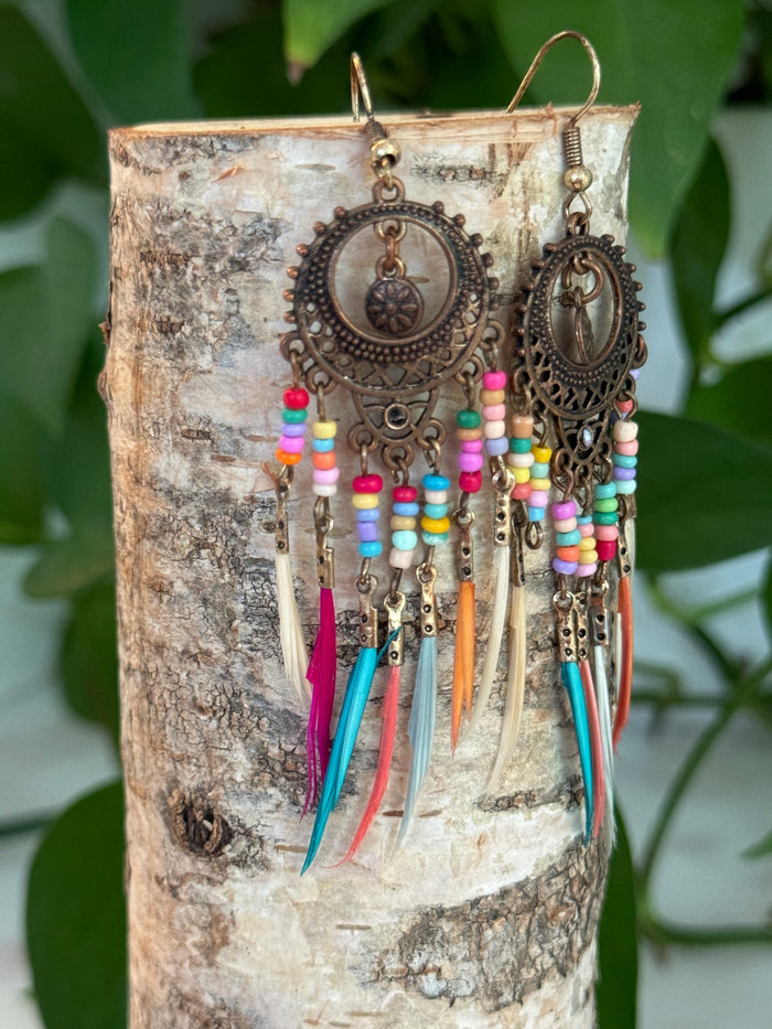 Bohemian Earrings with Feather Tassel